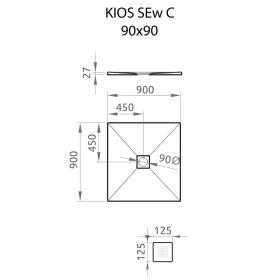   Kios SEw C szögletes lapos zuhanytálca 90x90 fehér, ajándék szifonnal