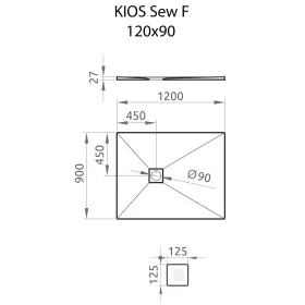   Kios SEw F szögletes lapos zuhanytálca 120x90 fehér, ajándék szifonnal