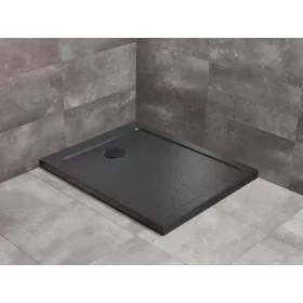   Doros Stone F szögletes lapos fekete zuhanytálca 140x80 fekete, ajándék szifonnal