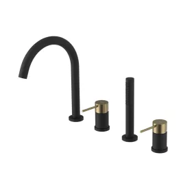   ULTRAMIX kádperemre építhető csaptelep. kifolyócsővel és kézizuhannyal. matt fekete/matt arany