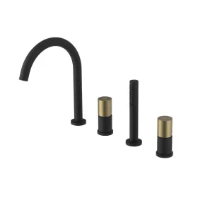   ULTRATAP kádperemre építhető csaptelep. kifolyócsővel és kézizuhannyal. matt fekete/matt arany