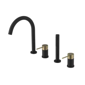   ULTRASAN kádperemre építhető csaptelep. kifolyócsővel és kézizuhannyal. matt fekete/matt arany