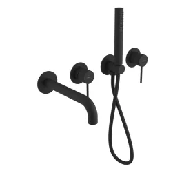   ULTRAMIX falbasüllyeszthető csaptelep. kifolyócsővel és kézizuhannyal. 2-irányú. matt fekete