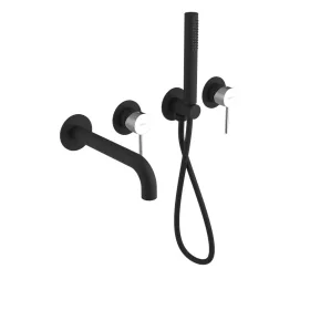   ULTRAMIX falbasüllyeszthető csaptelep. kifolyócsővel és kézizuhannyal. 2-irányú. matt fekete/króm