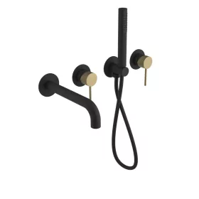   ULTRASAN falbasüllyeszthető csaptelep. kifolyócsővel és kézizuhannyal. 2-irányú. matt fekete/matt arany