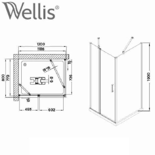 WELLIS TRITON szögletes zuhanykabin, 80x120x190 cm WC00479
