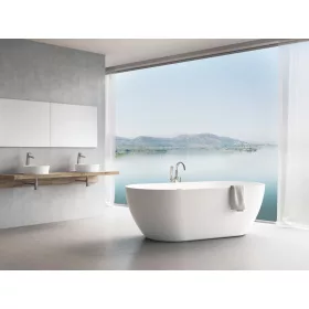   Freedom O 169x80, akrilkád, fehér szabadonálló, fehér/fekete/króm lefolyó