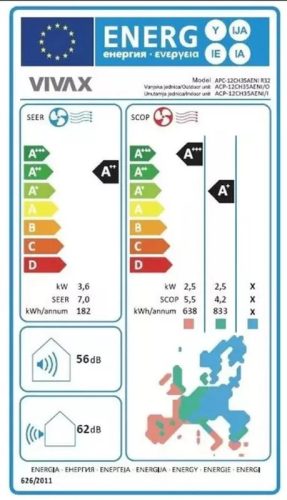 Vivax ACP-12CH35AENI R32 N-Design split klíma 3,5kW, Csepptálca és kompresszor karterfűtéssel, WiFi Ready