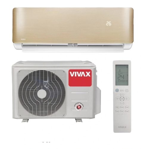 Vivax ACP‑12CH35AERI+ 3,5 kW R‑Design Gold split klíma arany előlappal, R32 gázzal, A+++/A++ energiaosztállyal, fűtésre optimalizált, WiFi előkészítéssel
