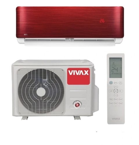 Vivax ACP‑12CH35AERI+ 3,5 kW R‑Design Cherry Red split klíma, R32 gázzal, A+++/A++ energiaosztállyal, fűtésre optimalizált, WiFi előkészítéssel