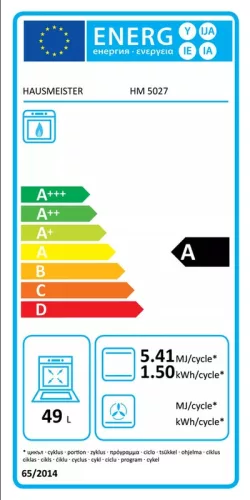 Hausmeister HM 5027 gáztűzhely, 4 gázégő, 50cm, fehér, tetővel