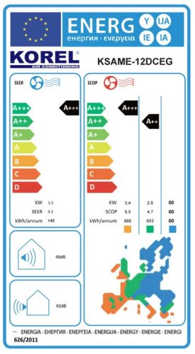 Korel Magic Breeze KSAME-12DCEG 3,5kW oldalfali split klíma, fűtésre optimalizált