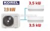 Korel Nexo multi-split klíma szett, 7,9 kW K3OA-27HFN8 kültéri + 2db 3,5 kW KOR32-12HFN8 beltéri, csepptálca és karterfűtéssel