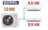 Korel Optimus Plus multi-split klíma szett, 7,9 kW K30A-27HFN8 kültéri + 2db 3,5 kW KMA32-12FNX beltéri, csepptálca és karterfűtéssel
