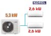 Korel Optimus Plus multi-split klíma szett, 5,3 kW K2OE-18HFN8 kültéri + 2db 2,6 kW KMA32-09FNX beltéri, csepptálca és karterfűtéssel