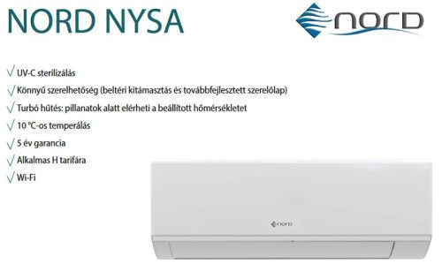Nord Nysa AS25NYS1 2,7kW oldalfali split klíma, beépített WiFi, UV-C sterilizáló