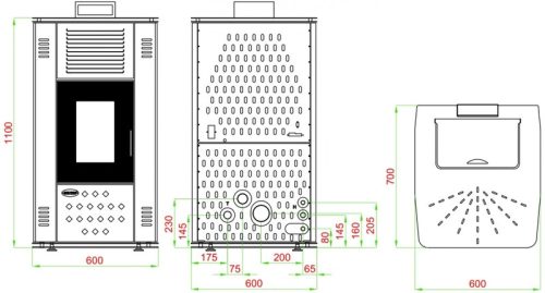 Senko P-12 Water+Air Modern, pellet tüzelésű kandalló központi fűtéshez 13 kW (PC3 krém)