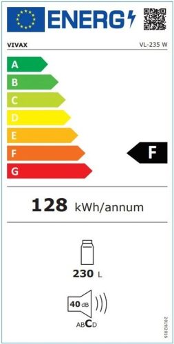 Vivax VL-235 W egyajtós hűtőszekrény fagyasztórekesz nélkül, fehér, 235 liter, A+