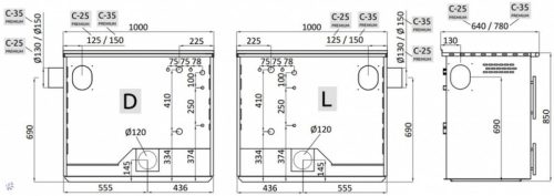 Senko C-25 Premium (25 kW) tűzhely központi fűtéshez sütővel, bordó (Sparhelt) Jobb/Bal PC-2