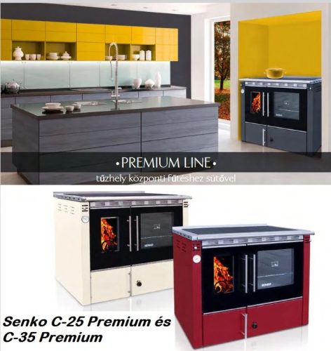 Senko C-25 Premium (25 kW) tűzhely központi fűtéshez sütővel, bézs (Sparhelt) Jobb/Bal PC-3