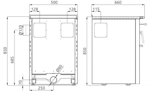 Senko SG-50 (7,2 kW) klasszikus tűzhely, inox (Sparhelt)