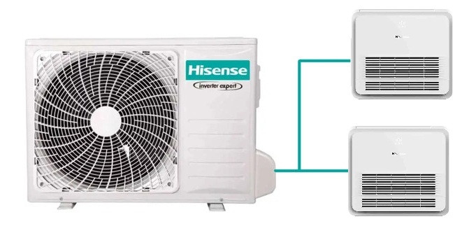 Hisense multi-split klíma szett 5kW (2AMW52U4RXC) kültéri egység + 2db, 2,5kW Konzolos beltéri egység