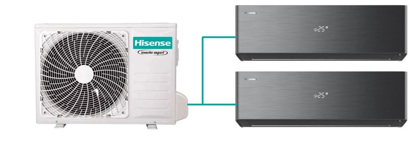 Hisense multi-split klíma szett 7,2kW (3AMW72U4RJC) kültéri egység + 2db, 3,5kW Energy Pro X Black beltéri egység