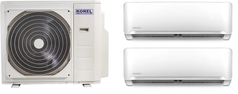 Korel Optimus Plus multi-split klíma szett, 5,3 kW K2OE-18HFN8 kültéri + 2db 2,6 kW KMA32-09FNX beltéri, csepptálca és karterfűtéssel