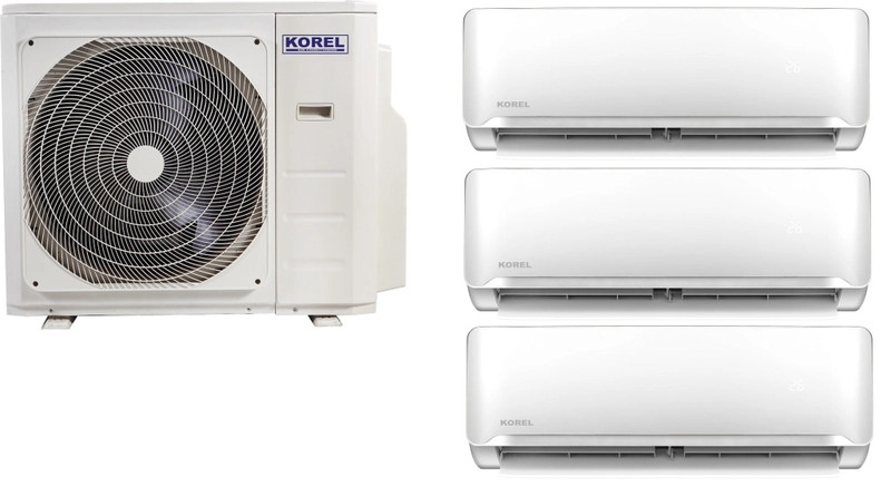 Korel Optimus Plus multi-split klíma szett, 10,5 kW K4O-36HFN8 kültéri + 3db 3,5 kW KMA32-12FNX beltéri, csepptálca és karterfűtéssel